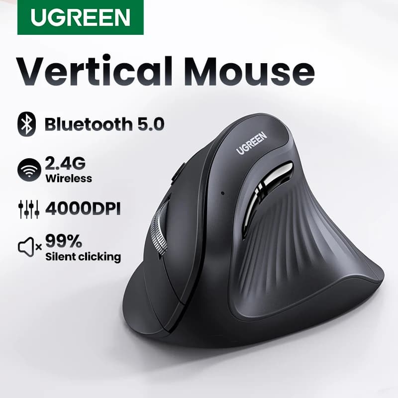 עכבר אלחוטי UGREEN – Bluetooth 5.0/2.4G, 4000DPI, אגרונומי כפתורים שקטים, 6 כפתורים