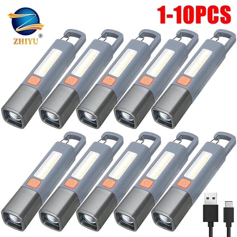 1-10 יחידות פנס חזק מאוד עם תאורת LED XPE ותאורה למחנאות עם תלייה, טעינה באמצעות USB, זום, עמיד למים
