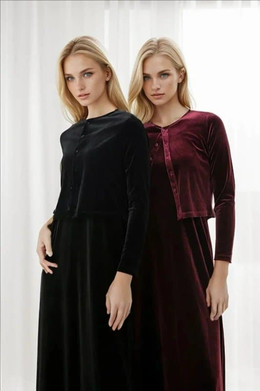 שמלה לחורף +ג'קט/חולצה- קטיפה בשחור וכחול