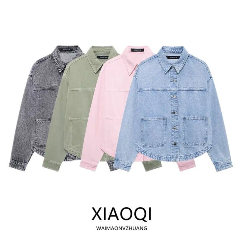 חולצות ג'ינס ארוך שרוולים לנשים,גזרה רחבה ומגוון צבעים