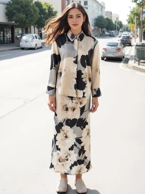 HH 2025 נשים וינטאג ' הדפס פרחוני חצאית וחולצה -אפשר בנפרד ואפשר כסט