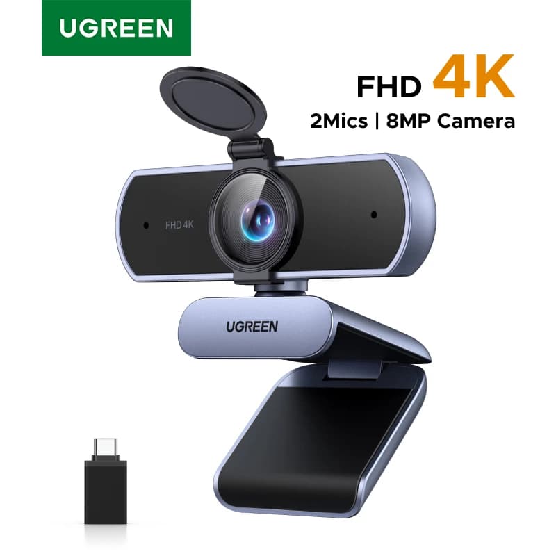 מצלמת רשת UGREEN 4K עם פוקוס אוטומטי ומיקרופונים מבטלי רעשים, מיקרופונים כפולים לביטול רעש AI,עבור Zoom/Teams/Google Meet