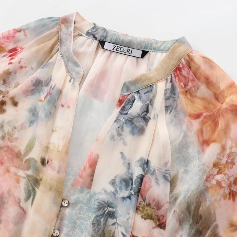 שמלה - סתיו חדשה לנשים מבית JNLEAOG עם חגורה, הדפס פרחוני, סגנון אירופאי, בד פוליאסטר, שרוול ארוך, צווארון וי, רוכסן בגב