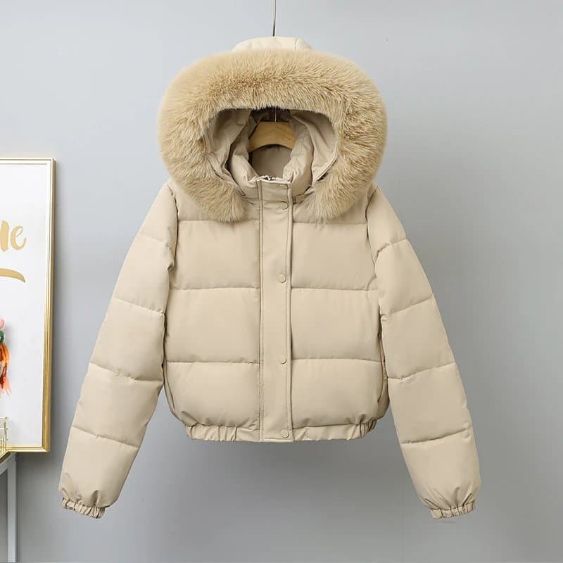 מעיל אופנתי, צווארון פרווה גדול, שרוולים ארוכים, כובע עבה וחם. 5 צבעים לבחירה