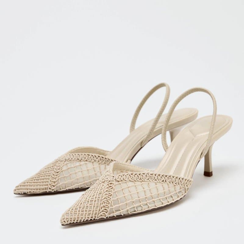 נעלי עקב גבוהות לנשים, קיץ, נושמות, ארוגות, קצות פתוחות, קצה מחודד, סגנון נמוך, אופנתיות, נעלות ללא שרוכים