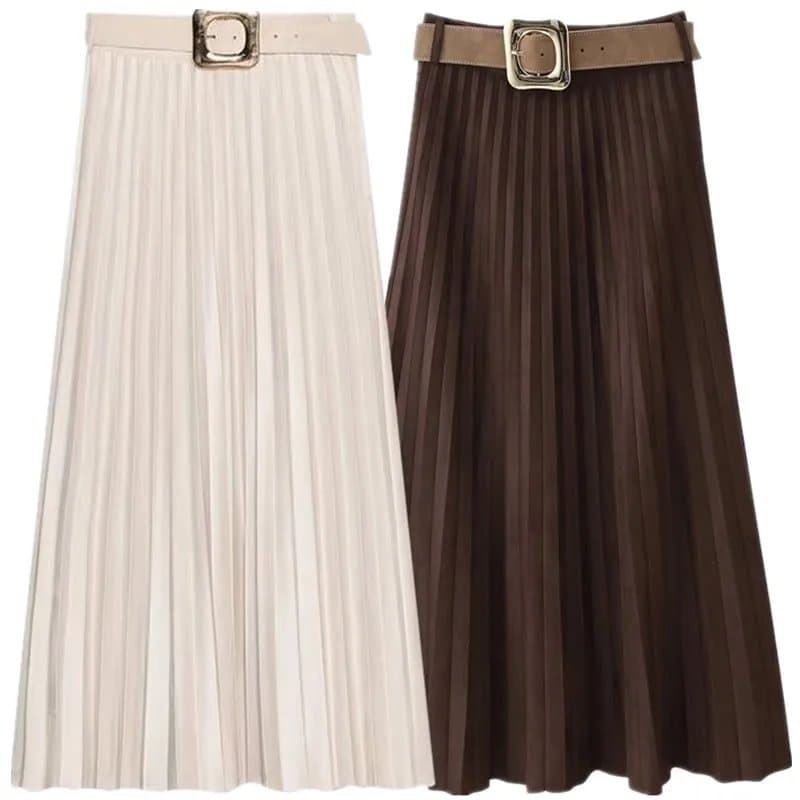 חצאית עם חגורה, אפקט קטיפה, קפלים