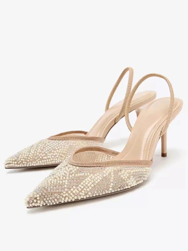 נעלי מיוּל חדשות לסתיו לנשים, עם עקב גבוה, קישוט יהלומים בגוון ניוד, קצה מחודד, רצועת קרסול נמוכה, אופנתיות ונושמות