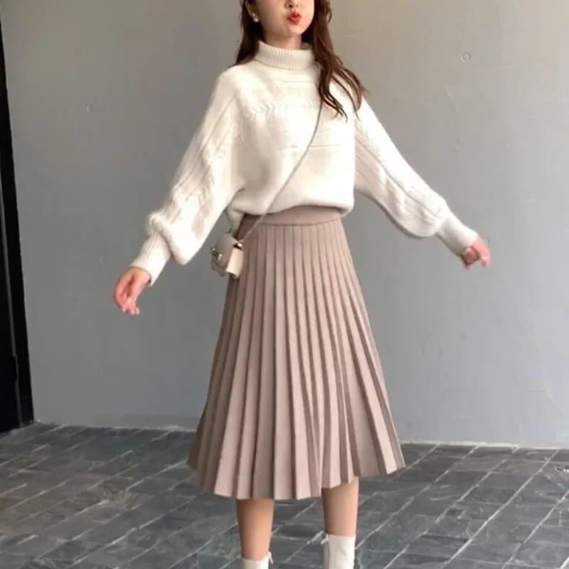 חצאית סריג מפולייסטר לנשים בסתיו וחורף, חצאית ארוכה