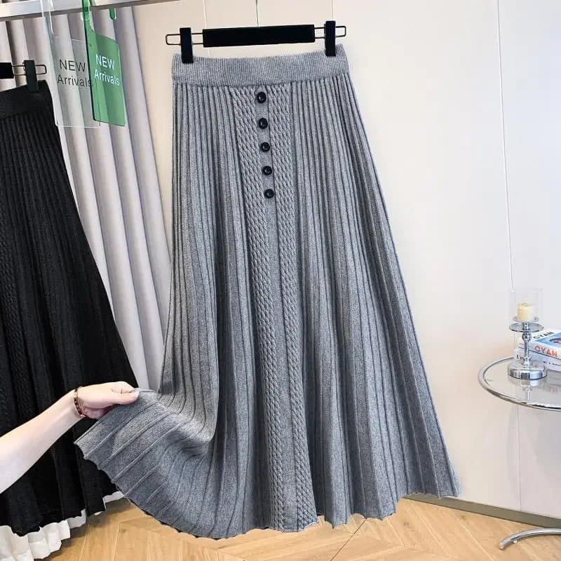 חורף סתיו 2025 חדש חצאית כפתורים מתרחבת צבע אחיד . 2 צבעים לבחירה